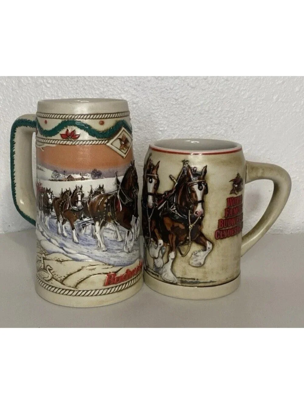 Budweiser Vintage Clydesdales Stein Anheuser-Busch Ceramarte,2 Mugs Excellent